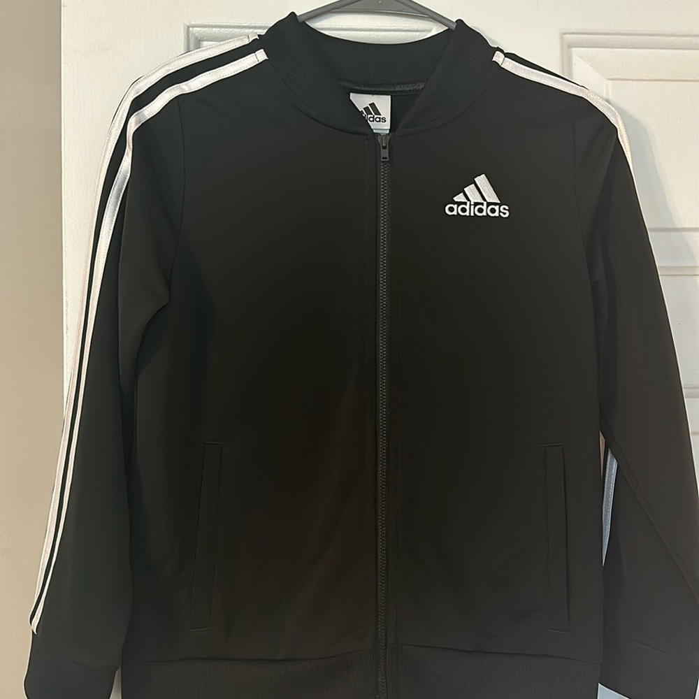 Youth Adidas Zip Jacket Black White Stripes NWT